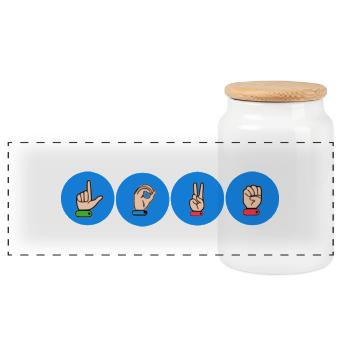 Love Hand Sign Glyphs - Panoramic Cookie Jar with Wooden Lid - white - Front