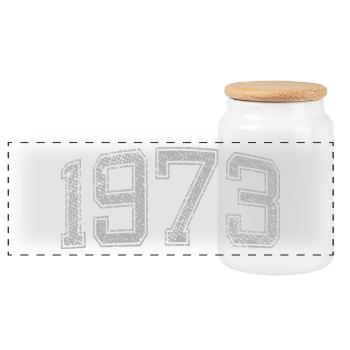 1973 vintage - Panoramic Cookie Jar with Wooden Lid - white - Front