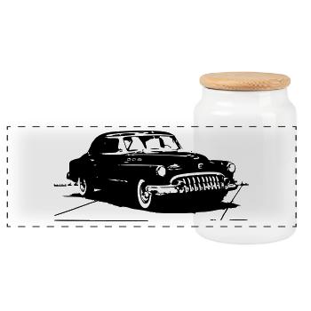 Car Car Vehicle Oldtimer - Panoramic Cookie Jar with Wooden Lid - white - Front
