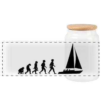 Evolution sailing sailboat sailing ship - Panoramic Cookie Jar with Wooden Lid - white - Front
