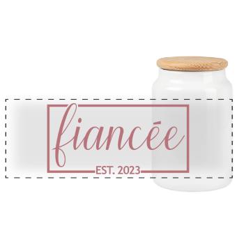 Verlobte Est. 2023 Verlobung Braut Dusche Hochzeit - Panorama Keksdose mit Holzdeckel - Weiß - Vorne