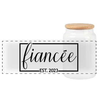Verlobte Est. 2023 Verlobung Braut Dusche Hochzeit - Panorama Keksdose mit Holzdeckel - Weiß - Vorne