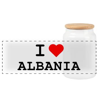 I love Albania - Ich liebe Albanien - Panorama Keksdose mit Holzdeckel - Weiß - Vorne
