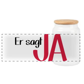 Er sagt Ja - Bräutigam - Junggesellenabschied - Panorama Keksdose mit Holzdeckel - Weiß - Vorne