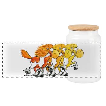 „Icelandic Power“ -Icelandic Horse - Panoramic Cookie Jar with Wooden Lid - white - Front