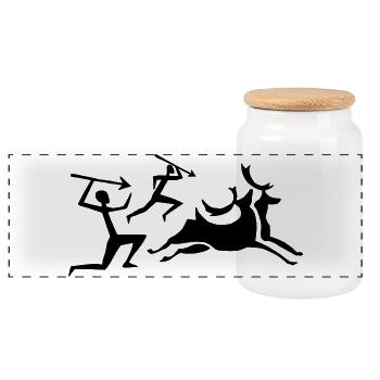 Cave painting hunter - Panoramic Cookie Jar with Wooden Lid - white - Front