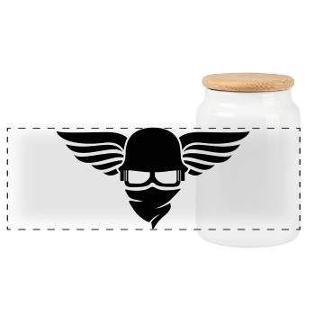 Casque de moto avec aile, casque de motard et lunettes de motard - Boîte à biscuits avec couvercle en bois - blanc - Devant