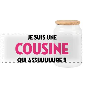 Cousine / Cousin / Bébé / Naissance / Baby - Boîte à biscuits avec couvercle en bois - blanc - Devant