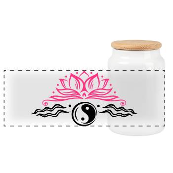 Lotus mit Yin & Yang Symbol - Panorama Keksdose mit Holzdeckel - Weiß - Vorne