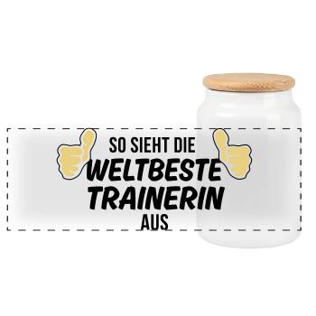 die weltbeste trainerin - Panorama Keksdose mit Holzdeckel - Weiß - Vorne