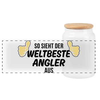 der weltbeste angler - Panorama Keksdose mit Holzdeckel - Weiß - Vorne