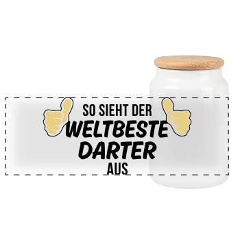 der weltbeste darter - Panorama Keksdose mit Holzdeckel - Weiß - Vorne
