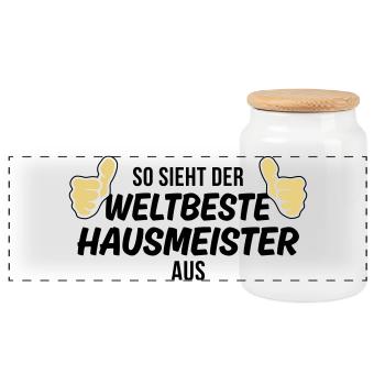 der weltbeste hausmeister - Panorama Keksdose mit Holzdeckel - Weiß - Vorne