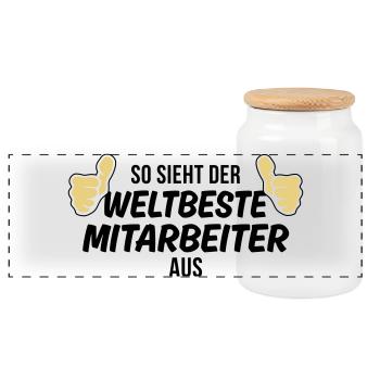 der weltbeste mitarbeiter - Panorama Keksdose mit Holzdeckel - Weiß - Vorne