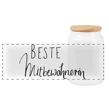 BESTE MITBEWOHNERIN - Panorama Keksdose mit Holzdeckel - Weiß - Vorne