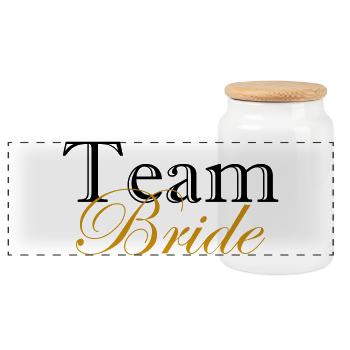 Team Bride T-Shirt Bachelor Gold Wedding Gift - Panoramic Cookie Jar with Wooden Lid - white - Front