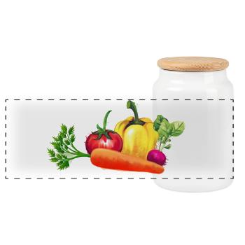 Vegetable - Panoramic Cookie Jar with Wooden Lid - white - Front