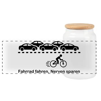Fahrrad - Panorama Keksdose mit Holzdeckel - Weiß - Vorne