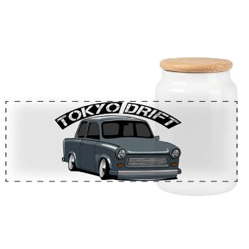 Retro Car Drift Graphics - Panoramic Cookie Jar with Wooden Lid - white - Front
