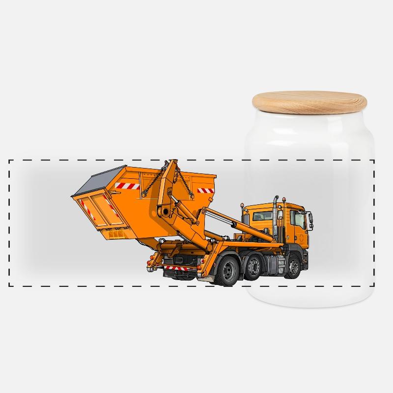 LKW mit Mulde, Absetzkipper - Panorama Keksdose mit Holzdeckel - Weiß