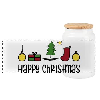 Happy Christmas - Panoramic Cookie Jar with Wooden Lid - white - Front