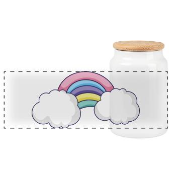 Pastellfarbener Regenbogen-Wolkenbogen - Panorama Keksdose mit Holzdeckel - Weiß - Vorne
