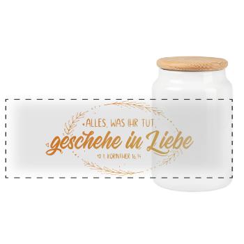 Alles was ihr tut geschehe in Liebe - Panorama Keksdose mit Holzdeckel - Weiß - Vorne