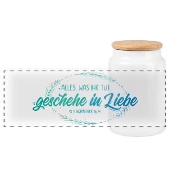 Alles was ihr tut geschehe in Liebe - Panorama Keksdose mit Holzdeckel - Weiß - Vorne