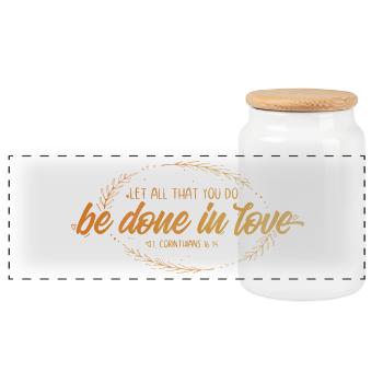 Let all that you do be done in love - Panorama Keksdose mit Holzdeckel - Weiß - Vorne