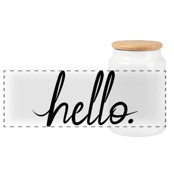 hello greeting statement friendly motivational font - Panoramic Cookie Jar with Wooden Lid - white - Front