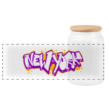 New York Horizontal Graffiti 3 - Panoramic Cookie Jar with Wooden Lid - white - Front