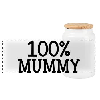 100% Mom - Mother's Day - Panoramic Cookie Jar with Wooden Lid - white - Front