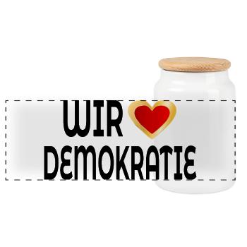 WIR LIEBEN DEMOKRATIE - Panorama Keksdose mit Holzdeckel - Weiß - Vorne
