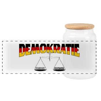 Demokratie Deutschland: Freiheit & Fairness - Panorama Keksdose mit Holzdeckel - Weiß - Vorne