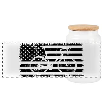 Cycling Flag United States - Panoramic Cookie Jar with Wooden Lid - white - Front