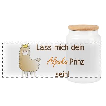 Lass mich dein Alpaka-Prinz sein! - Panorama Keksdose mit Holzdeckel - Weiß - Vorne