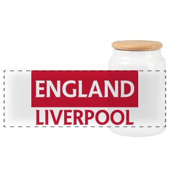 England's Lira Currency Symbol in Red and Black - Panoramic Cookie Jar with Wooden Lid - white - Front
