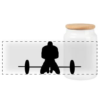 Weightlifting Barbell Fitness Gift - Panoramic Cookie Jar with Wooden Lid - white - Front