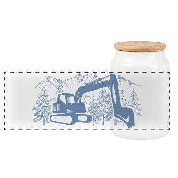 Excavator Silhouette Construction Equipment Operator Work - Panoramic Cookie Jar with Wooden Lid - white - Front