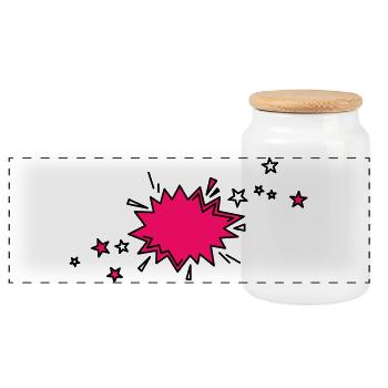 Comic Element in schwarz und pink - Panorama Keksdose mit Holzdeckel - Weiß - Vorne