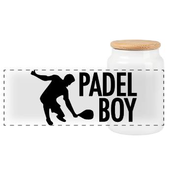 Padel Tennis Sport Boy - Panoramic Cookie Jar with Wooden Lid - white - Front