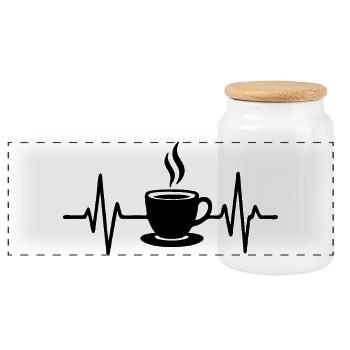 Broken Heart Coffee Cup Minimalist Line Design - Panoramic Cookie Jar with Wooden Lid - white - Front