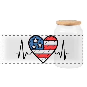 États-Unis Heartbeat Line Drapeau américain Love Design - Boîte à biscuits avec couvercle en bois - blanc - Devant