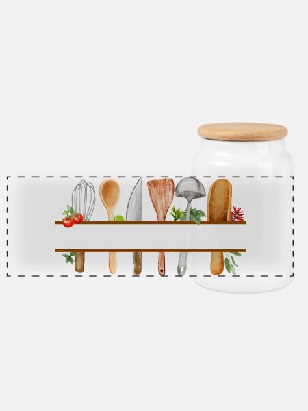 Personalisiertes Aquarell-Küchengeschenk - Panorama Keksdose mit Holzdeckel - Weiß