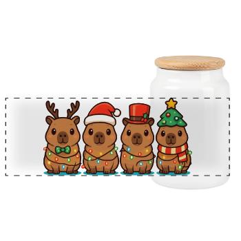Lumières de Noël Capybara Santa Claus - Boîte à biscuits avec couvercle en bois - blanc - Devant
