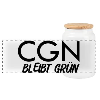 Cgn_Koeln_bleibt_gruen - Panoramic Cookie Jar with Wooden Lid - white - Front