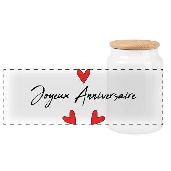 HAPPY BIRTHDAY. HAPPY BIRTHDAY. HEART. I LOVE - Panoramic Cookie Jar with Wooden Lid - white - Front