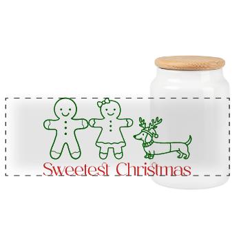 Christmas – Gingerbread Family with Dachshund (green) - Panoramic Cookie Jar with Wooden Lid - white - Front