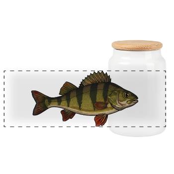 Realistischer Flussbarsch Fisch Vektor - Panorama Keksdose mit Holzdeckel - Weiß - Vorne