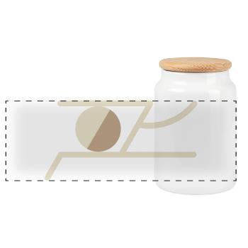 Abstraktes Symbol in warmen Erdtönen – Geometrisch - Panorama Keksdose mit Holzdeckel - Weiß - Vorne